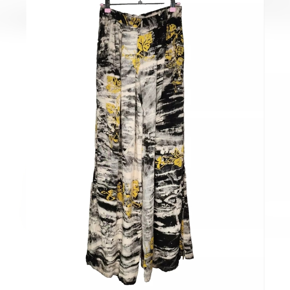 Ana Mori Batik Wide Leg Pants in Gray Black and Yellow One Size